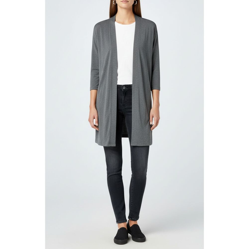 J Jill Wearever Collection Gray Open Long 3/4 Sleeve Stretchy Cardigan Sz XL